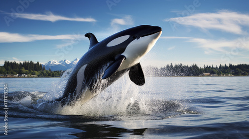 Orca breaching the water