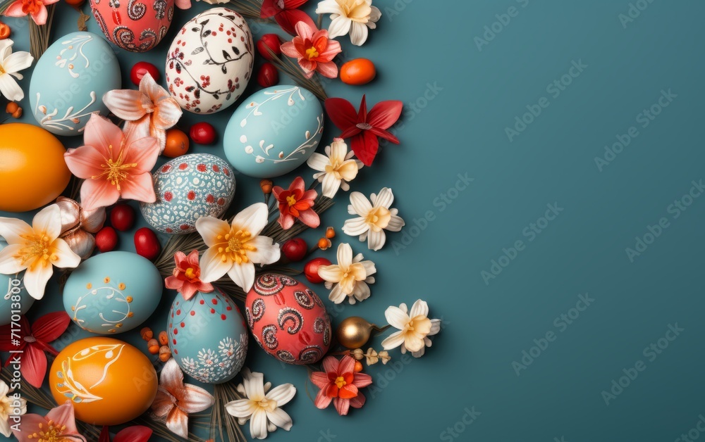 Easter eggs in the nests and spring flower background with Copy Space Easter eggs in the nests and spring flower background with Copy Space