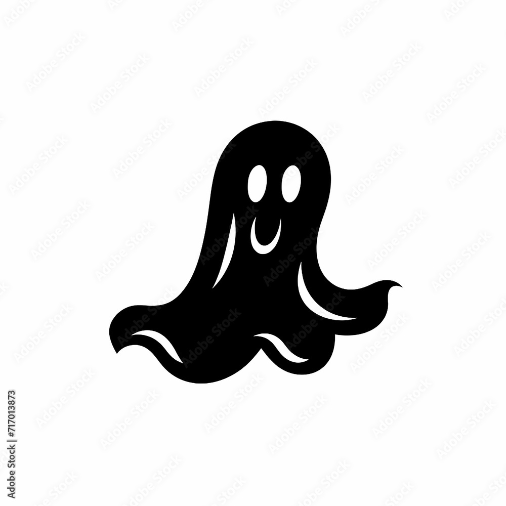 Halloween ghost flat black icon isolated on white Halloween ghost flat black icon isolated on white
