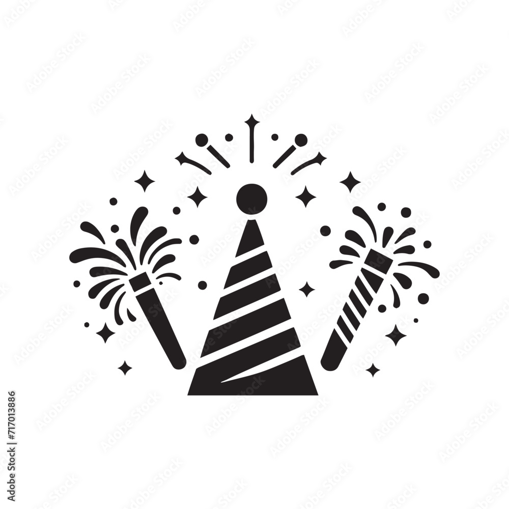 Harmonic Joy: Party Hat and Noise Maker Silhouette Set Creating a Harmonious Atmosphere of Celebration - Party Hat and Noise Maker Illustration - Noise Maker Vector
