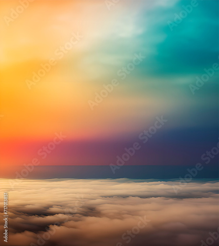 Aerial view above the clouds at sunset. 3D illustration.