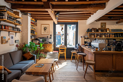 cozy coffee shop with aromatic coffee beans and comfortable seating © Formoney