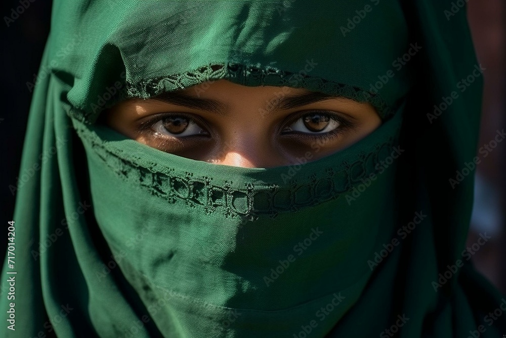 Naklejka premium Intense Portrait of Eyes Veiled in Green