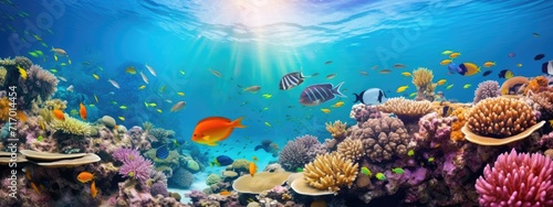 Underwater coral reef and sea life, beautiful vibrant, colorful sea and fish, diving and biodiversity concept