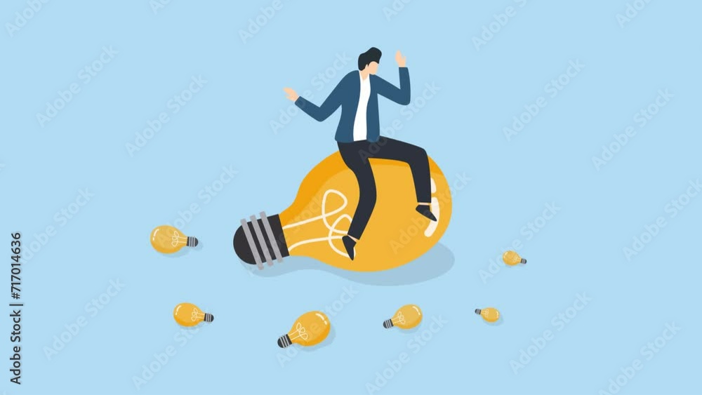 Man sitting on lamp thinglking innovation 2d animation 4k video footage Man sitting on lamp thinglking innovation 2d animation 4k video footage