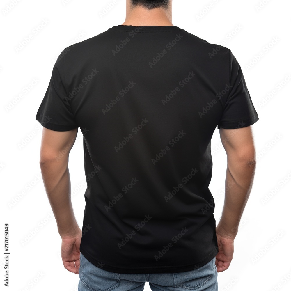 Black colour round neck t-shirt, back view isolated on a white background Black colour round neck t-shirt, back view isolated on a white background