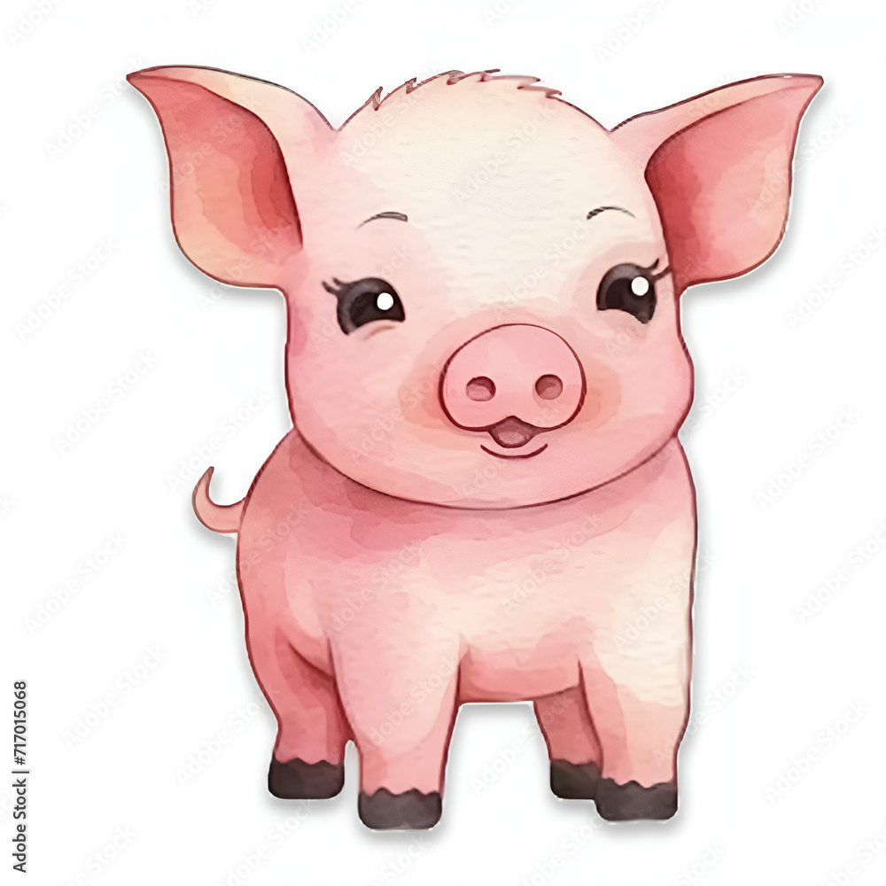 Naklejka premium Beautiful Pig Watercolor Clipart, Cute Design for Your Project, Ai Generative
