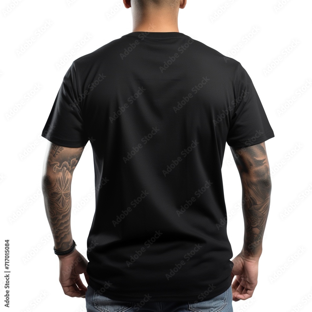Black colour round neck t-shirt, back view isolated on a white background Black colour round neck t-shirt, back view isolated on a white background