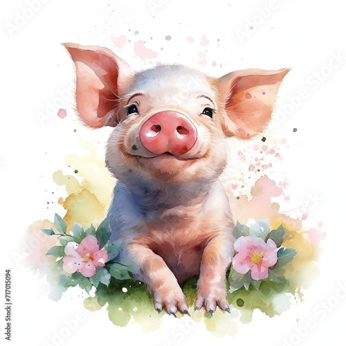 Beautiful Pig Watercolor Clipart, Cute Design for Your Project, Ai Generative