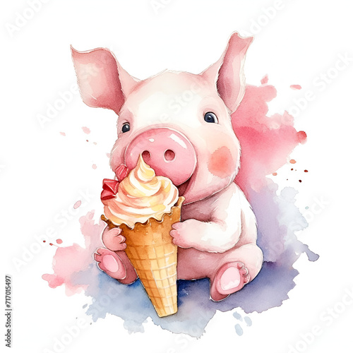 Beautiful Pig Watercolor Clipart, Cute Design for Your Project, Ai Generative