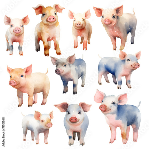 Beautiful Pig Watercolor Clipart, Cute Design for Your Project, Ai Generative