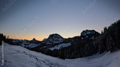Winter sunrise over Swiss Mountains