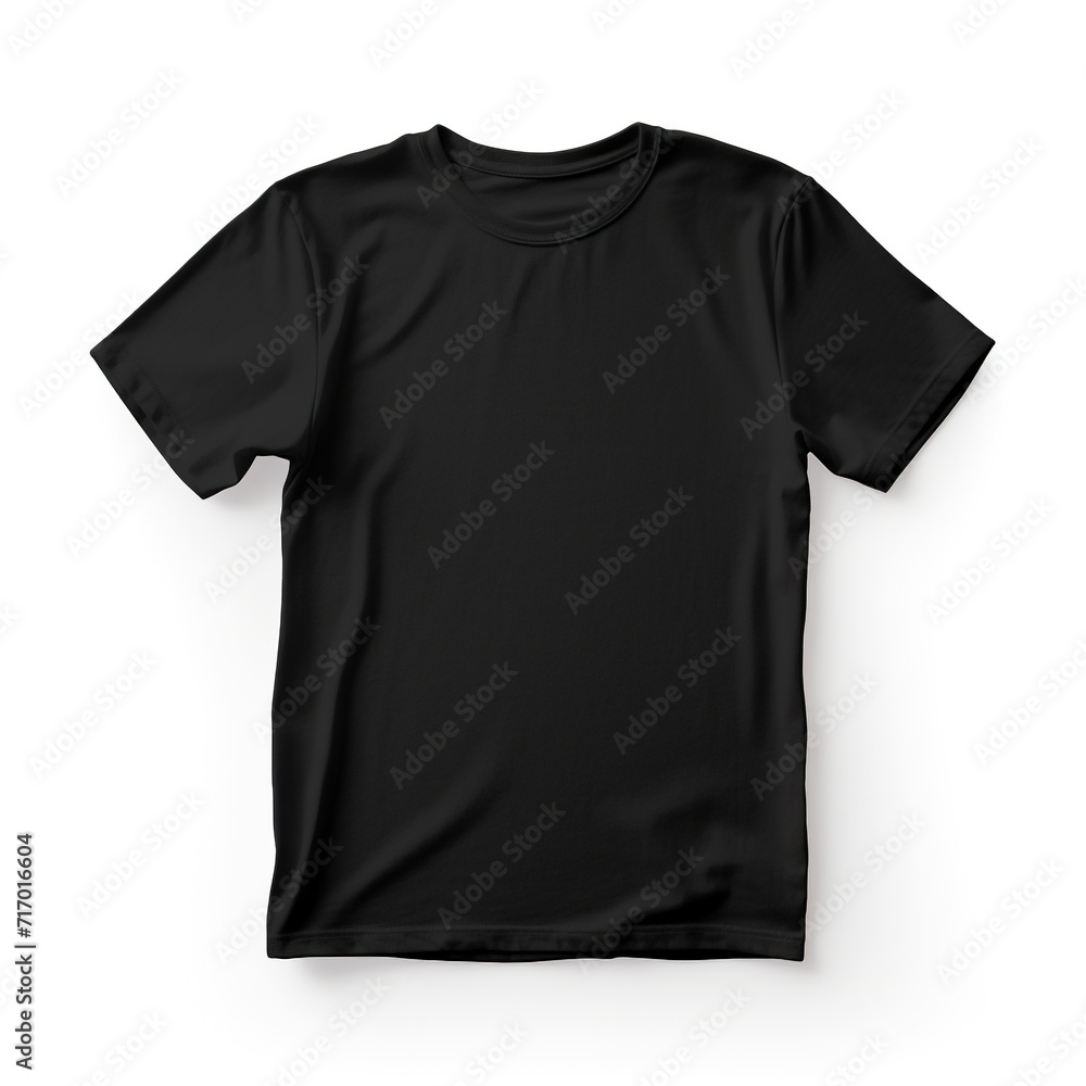 Black colour round neck t-shirt, front view isolated on a white background Black colour round neck t-shirt, front view isolated on a white background