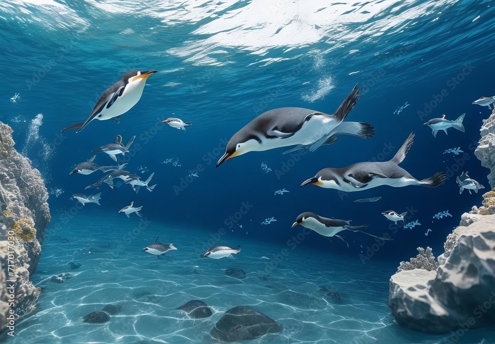 Obraz premium A couple of penguins swimming in the ocean with