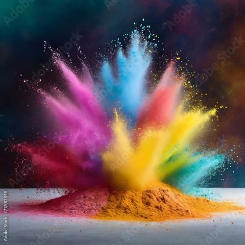 Radiant Chroma Burst  Explosion of Colored Powder Paints on a Dark Canvas