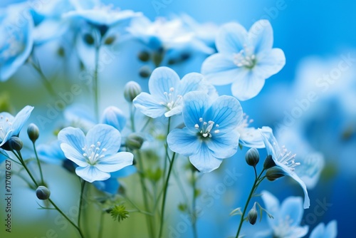 Close-Up of Some Sky Blue Flowers in a Green Background