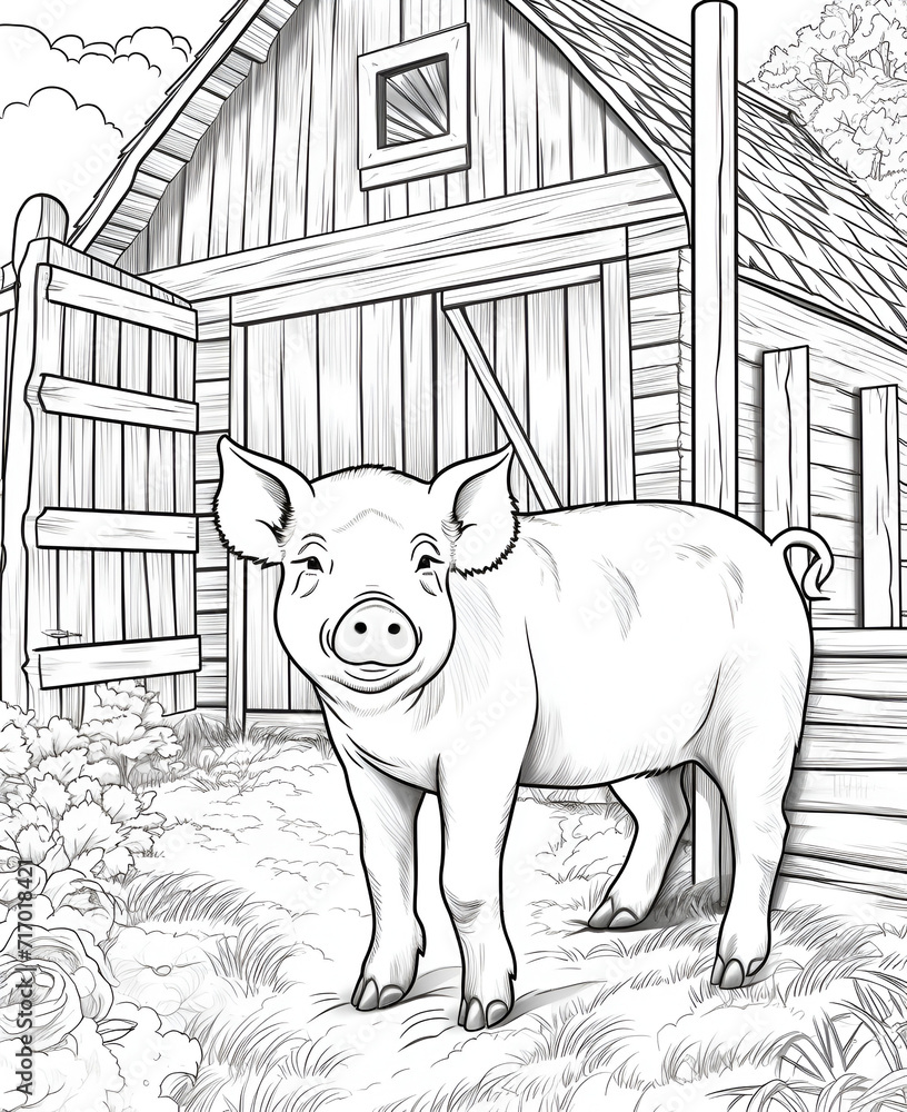 Naklejka premium Beautiful Pig Coloring Page, Perfect For your Project and Creations, Ai Generative