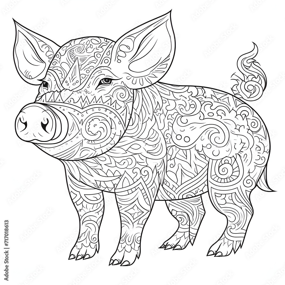 Naklejka premium Beautiful Pig Coloring Page, Perfect For your Project and Creations, Ai Generative