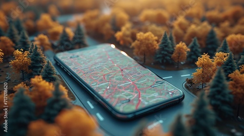 3D smartphone with GPS technology. AI generate illustration