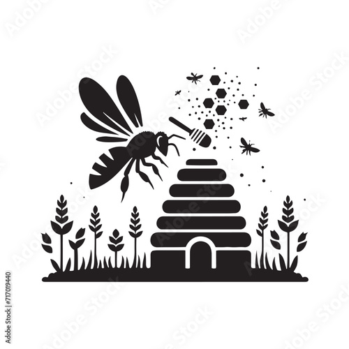 Fluttering Symphony: A Mesmerizing Display of Honey Bee Silhouettes Creating a Harmonious Pollination Ballet - Honey Illustration - Honey Vector - Honey Silhouette
