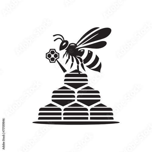 Radiant Pollinators: A Symphony of Honey Bee Silhouettes Illustrating the Vital Role of Bees in Nature's Tapestry - Honey Illustration - Honey Vector - Honey Silhouette
