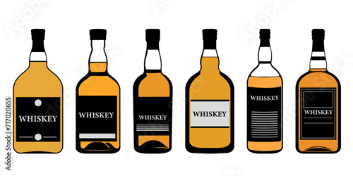 Whiskey Bottle Collection Cartoon Style Vector Design