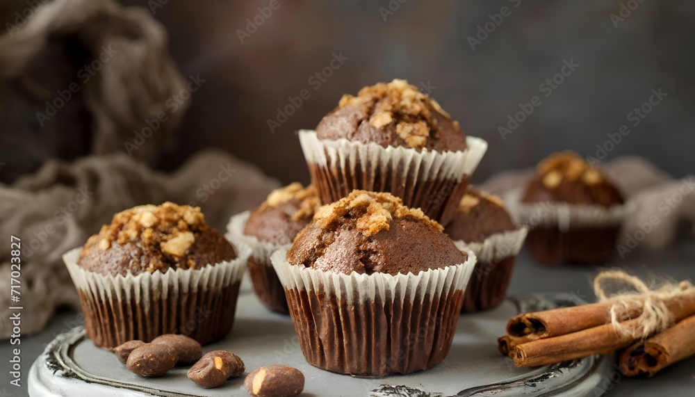 Muffins with chocolate and nuts. 