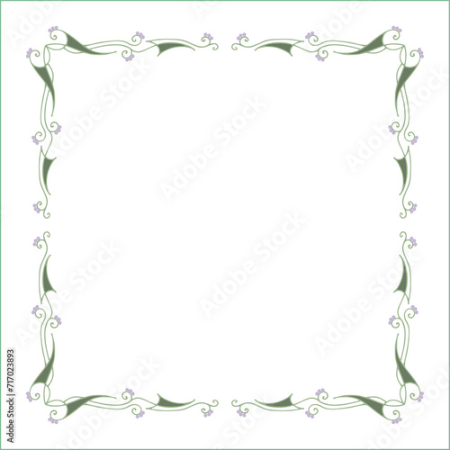 Elegant green ornamental frame, frame corners, decorative border, corners for greeting cards, banners, business cards, invitations, menus. Isolated vector illustration.	