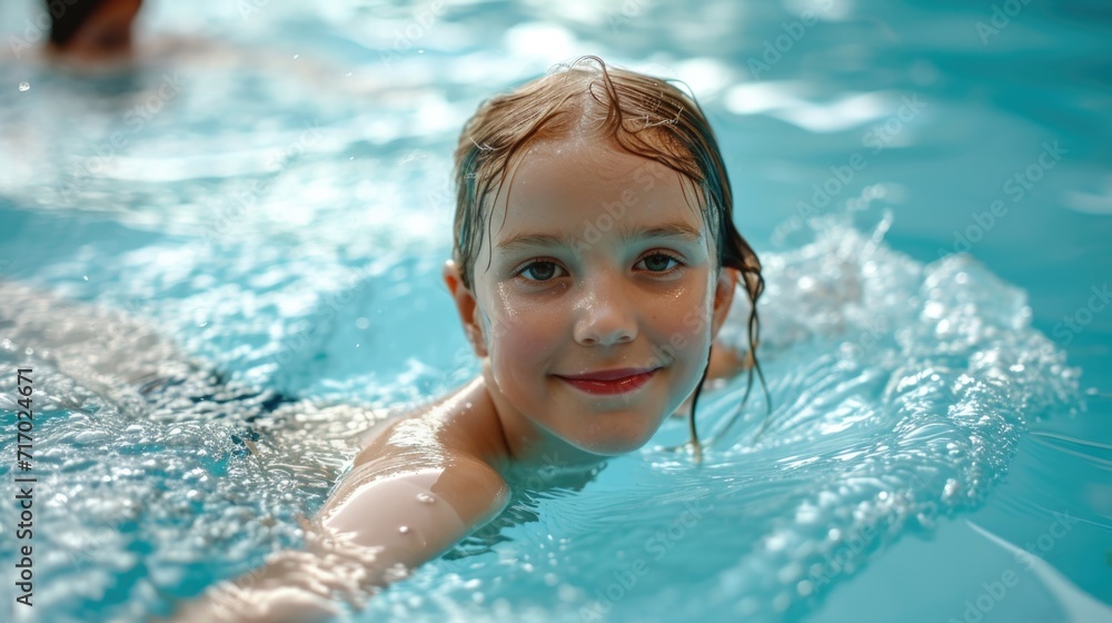 Little girl swimming freestyle in a swimming pool Little girl swimming freestyle in a swimming pool