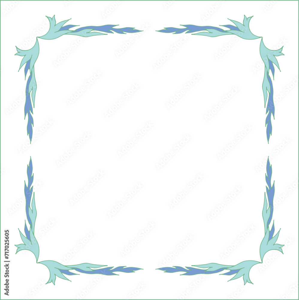 Elegant blue ornamental frame, frame corners, decorative border, corners for greeting cards, banners, business cards, invitations, menus. Isolated vector illustration.	