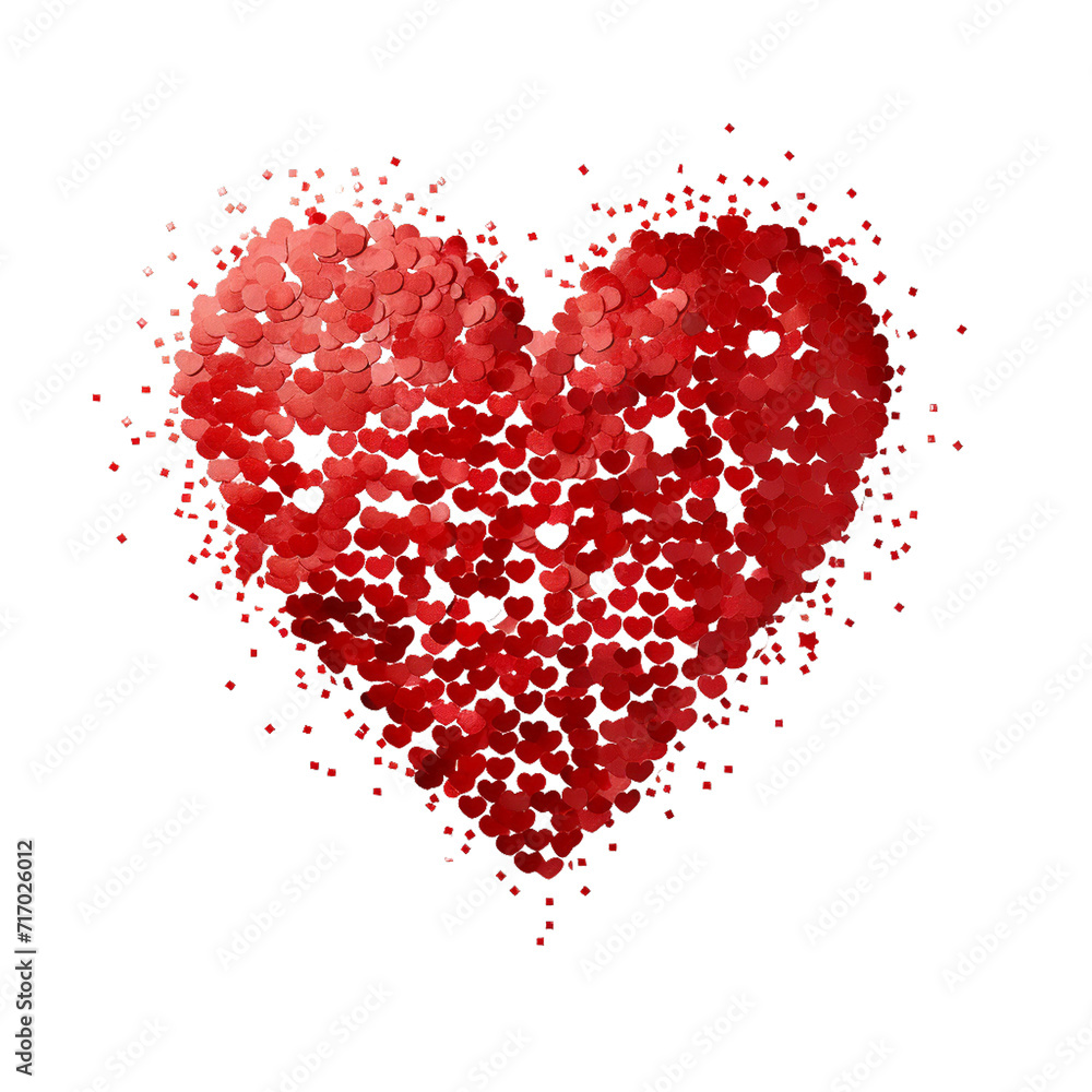 heart from red and white confetti on white background