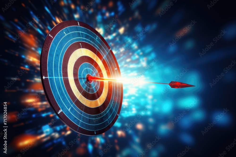 Fototapeta premium The arrow flies at target, the target. Achieving the goal.