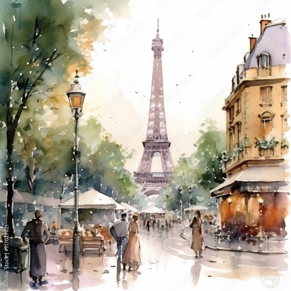 Amazing paris watercolor beautiful image Ai generated art