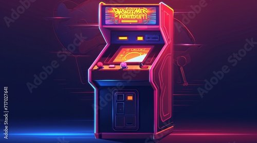 Arcade game screen. Copy space on interface screen. Retro arcade game machine. Video gaming machine. Vector Illustration of play screen game photo