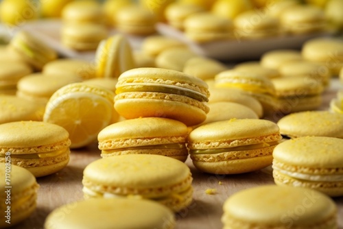 macaroons on a wooden table  Lemon Macaron 