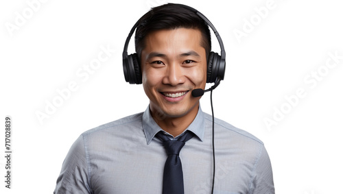 Portrait of a happy asian call center man isolated on a transparent background for consulting. Smile, customer support or service career with a young employee on PNG for telemarketing