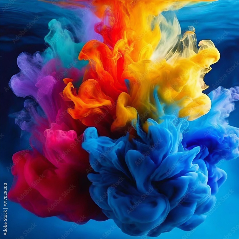 Underwater Chromatic Extravaganza: Firefly Burst of Colored Paints in Isolation