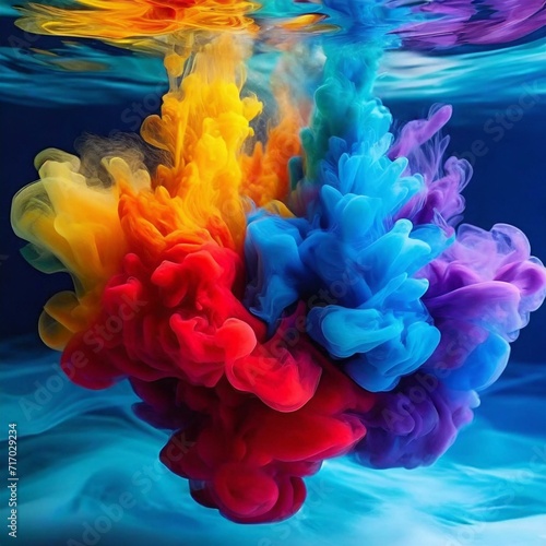 Aquatic Canvas Fiesta: Firefly Explosion of Colored Paints Underwater