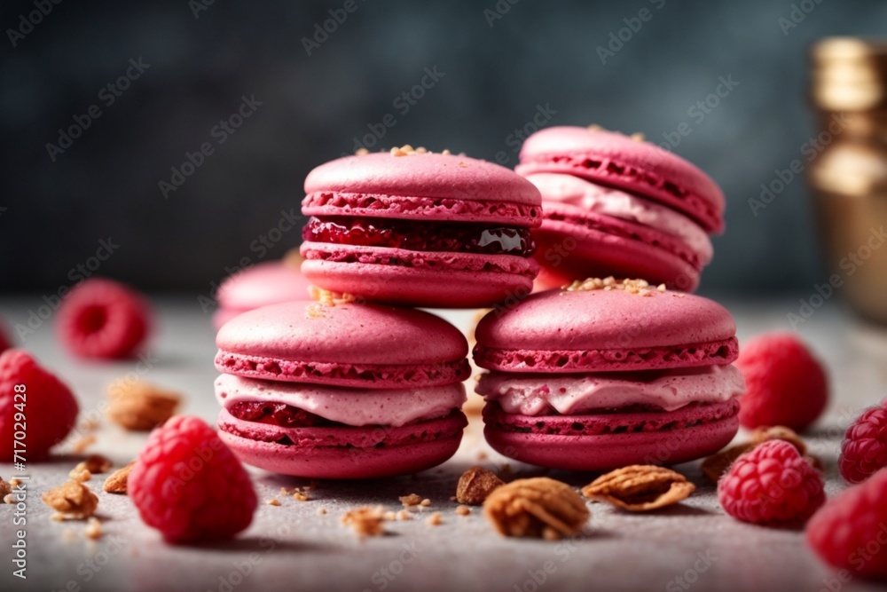 macaroons on a wooden table (Raspberry Macaron)