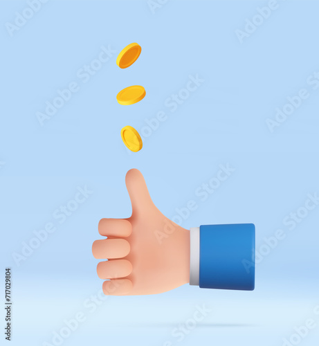 3D Hand of Businessman Tossing Golden Coin.