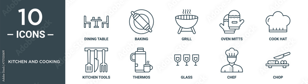 kitchen and cooking outline icon set includes thin line dining table ...