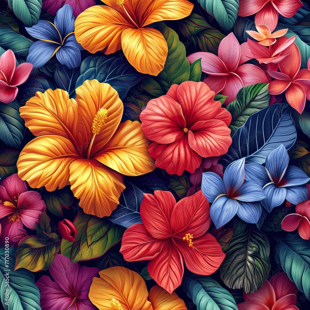 Tropical flowers seamless pattern