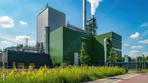 Biomass power plant at the industrial park Strijp T district detail shot, the fuel consists of bio waste. Green, alternative energy concept photo