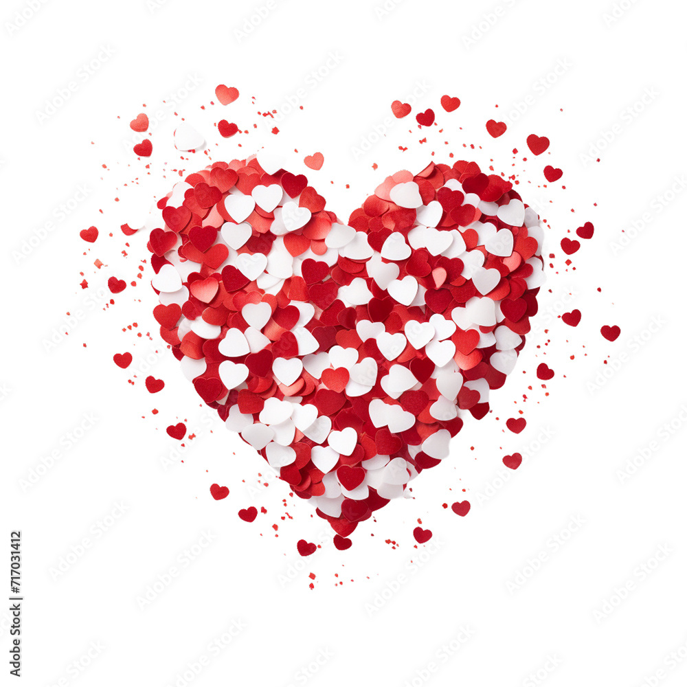 heart from red and white confetti on white background