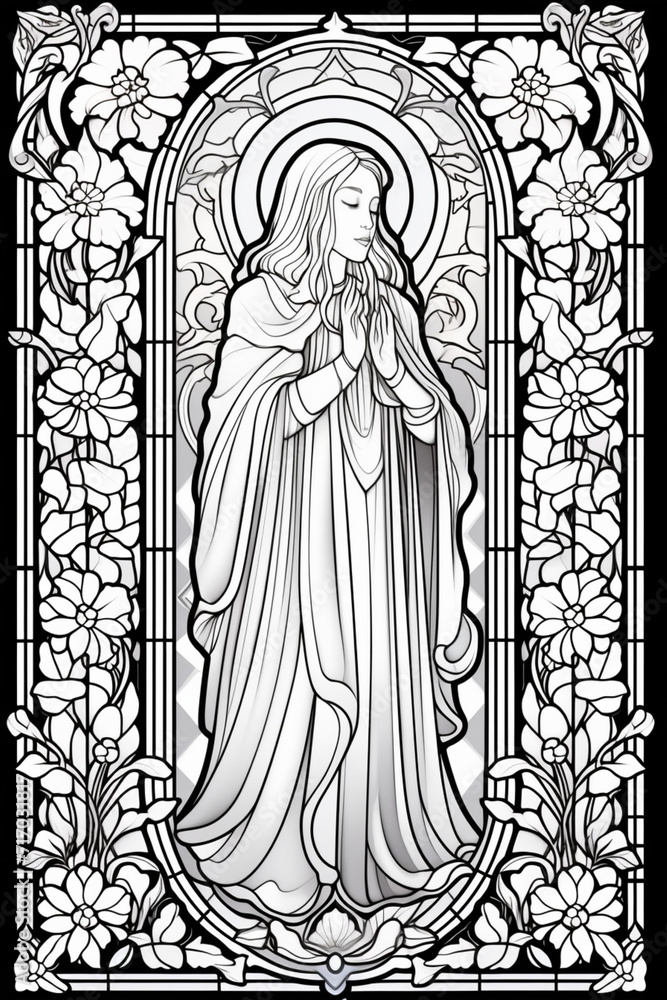 Fototapeta premium illustration of a stained glass window to color