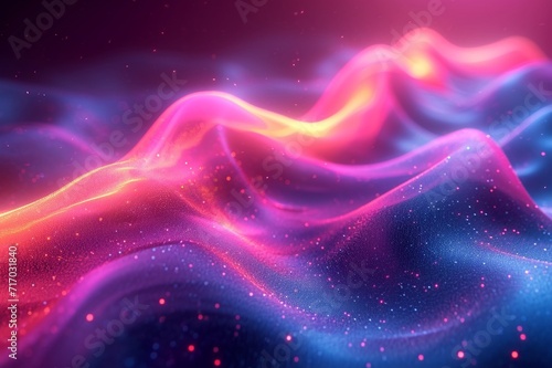 Vibrant, 3D neon wave curving elegantly, iridescent. Colorful, abstract holographic backdrop. High-definition, realistic style.