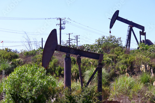 The Inglewood Oil Field pumpjack located in the Baldwin Hills, Los Angeles, California