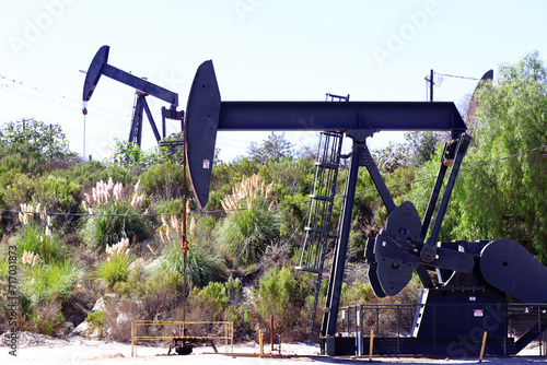 The Inglewood Oil Field pumpjack located in the Baldwin Hills, Los Angeles, California