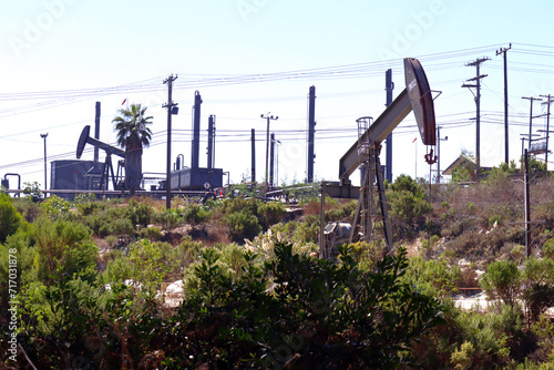 The Inglewood Oil Field pumpjack located in the Baldwin Hills, Los Angeles, California