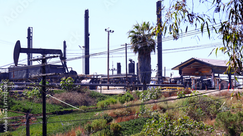 The Inglewood Oil Field pumpjack located in the Baldwin Hills, Los Angeles, California